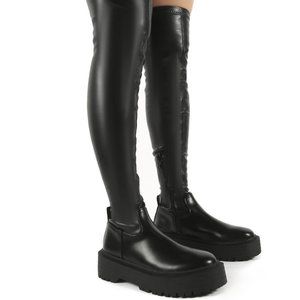 Over the knee black platform boots